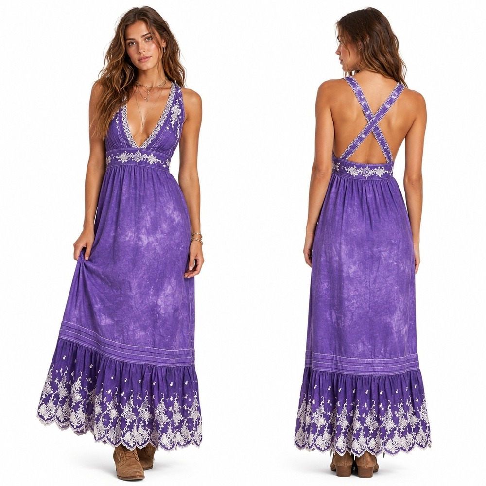 Polo Ralph Lauren Cottagecore Dress Maxi Crochet Flounce 90s Eyelet Boho RARE 2